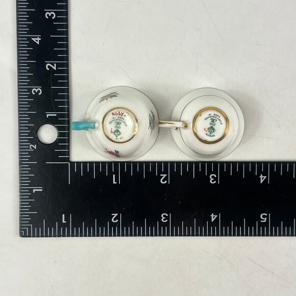 Crown Staffordshire Mini Teacup Saucer Set Floral Bird Gold Bone China England - Picture 11 of 14